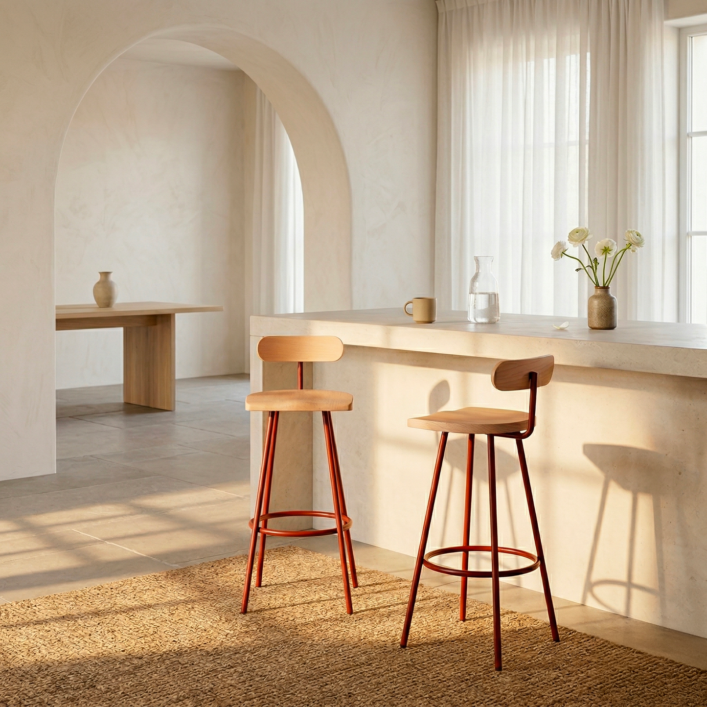 High stool Camarade play of shadows — solid beech and steel, Big Game designed in Switzerland | Antifer