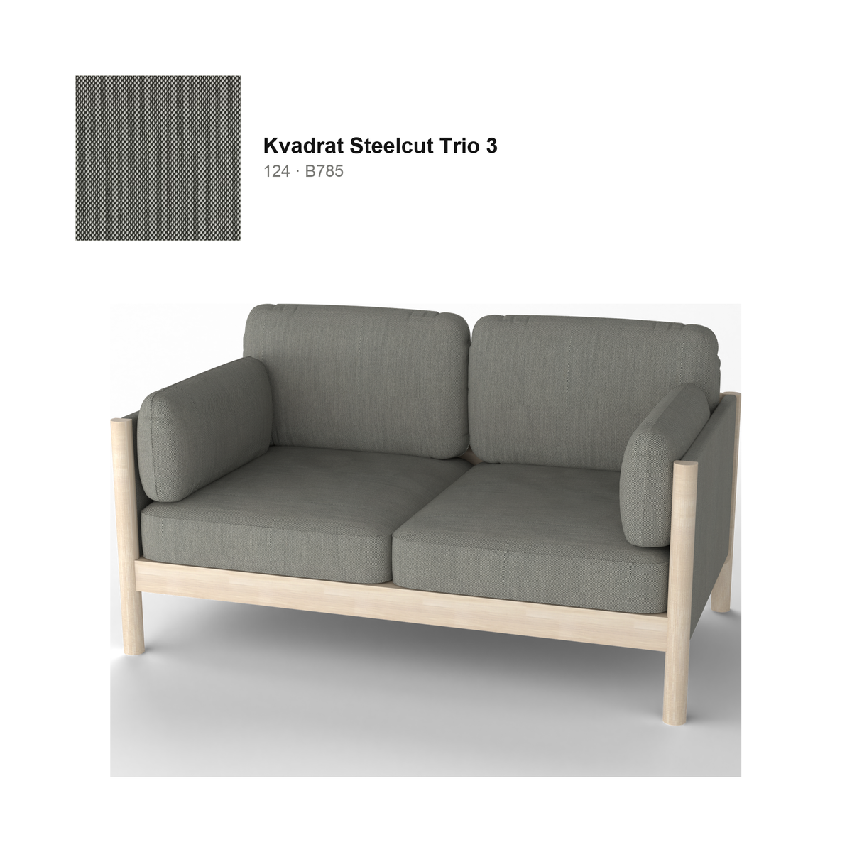 Sofá Castor Lobby Plus 2 plazas de roble natural, tejido Kvadrat Steelcut Trio 3 en color 124 | Antifer