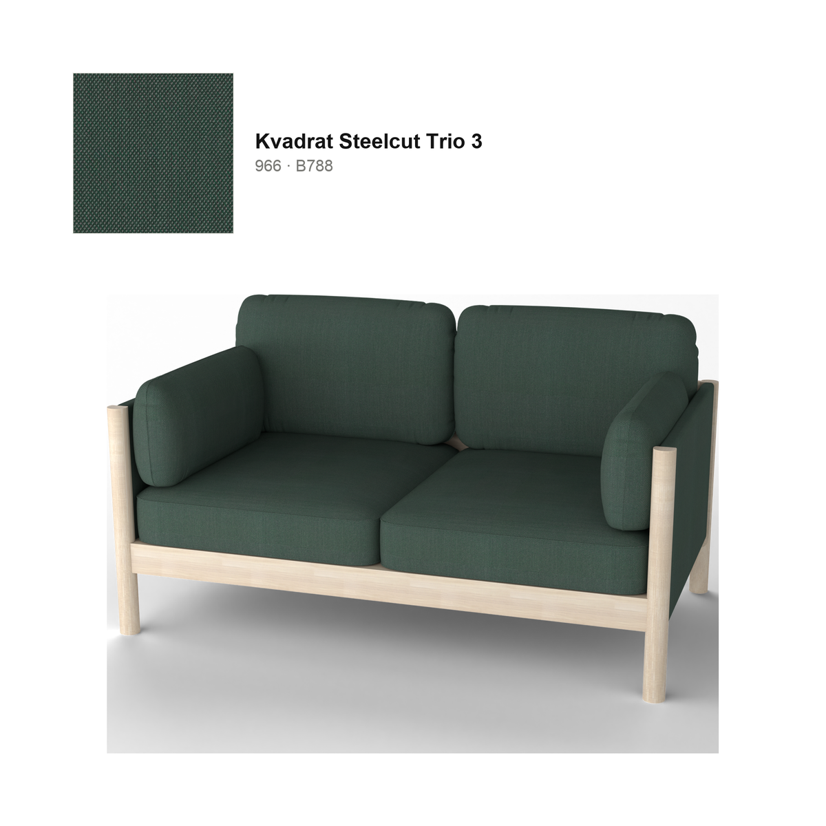 Sofá Castor Lobby Plus 2 plazas de roble natural, tejido Kvadrat Steelcut Trio 3 en color 966 | Antifer