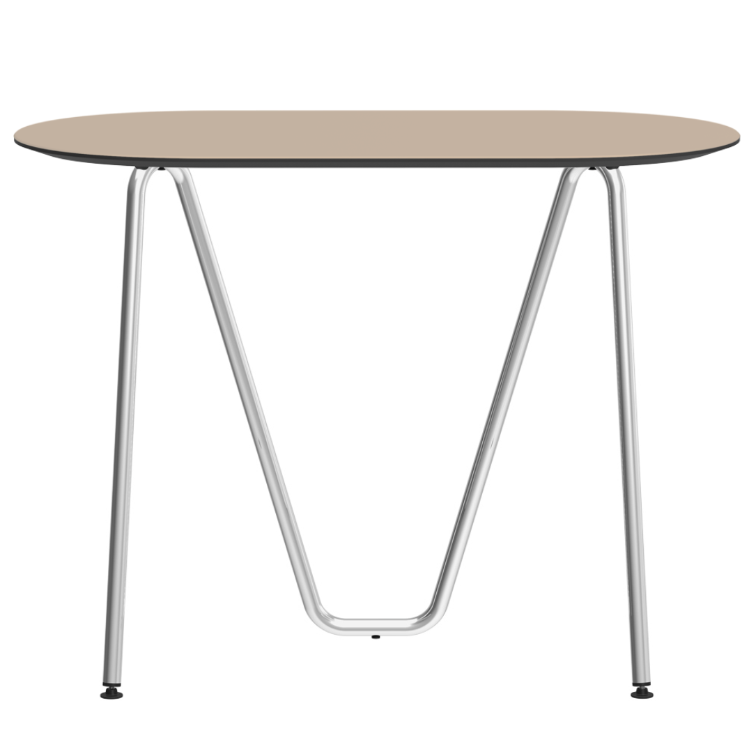 Console bureau d'appoint sur tréteaux Sinus design Daniel Lorch. Pied chrome, plateau couleur amande