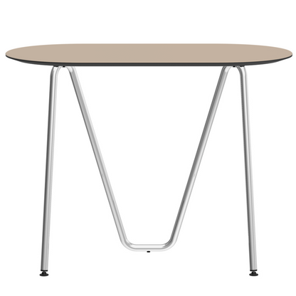 Console bureau d'appoint sur tréteaux Sinus design Daniel Lorch. Pied chrome, plateau couleur amande