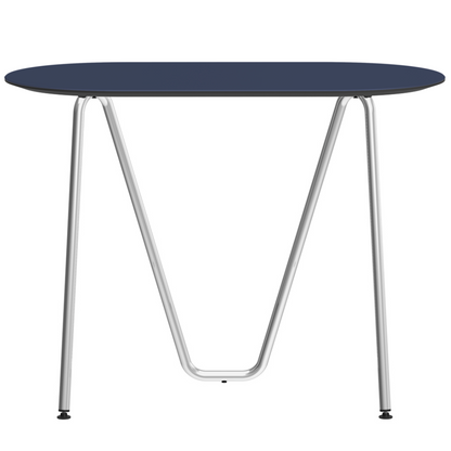 Console bureau d'appoint sur tréteaux Sinus design Daniel Lorch. Pied chrome, plateau couleur bleu fumé