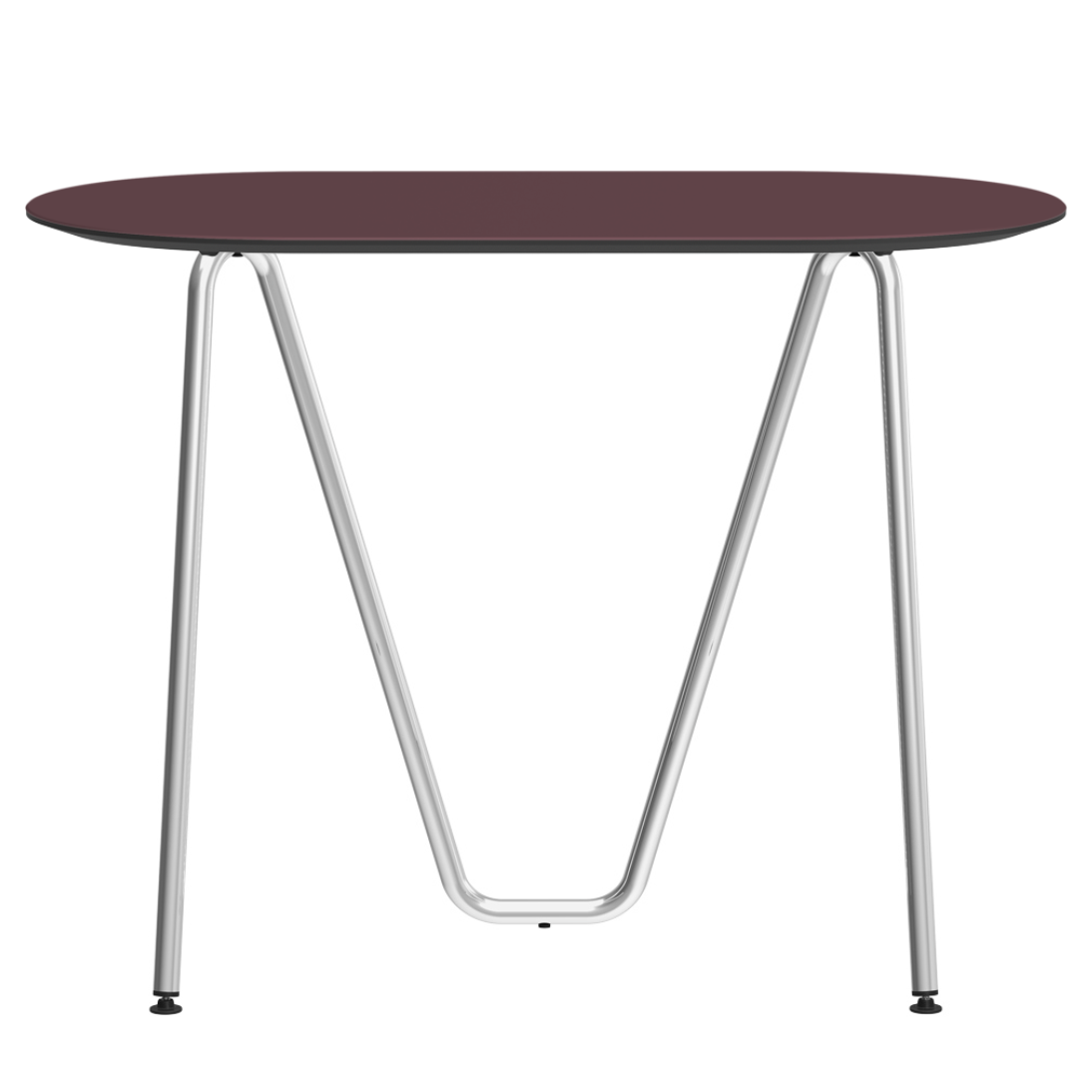 Console bureau d'appoint sur tréteaux Sinus design Daniel Lorch. Pied chrome, plateau couleur bordeaux