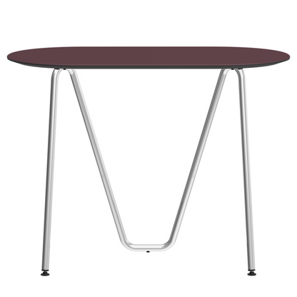 Console bureau d'appoint sur tréteaux Sinus design Daniel Lorch. Pied chrome, plateau couleur bordeaux