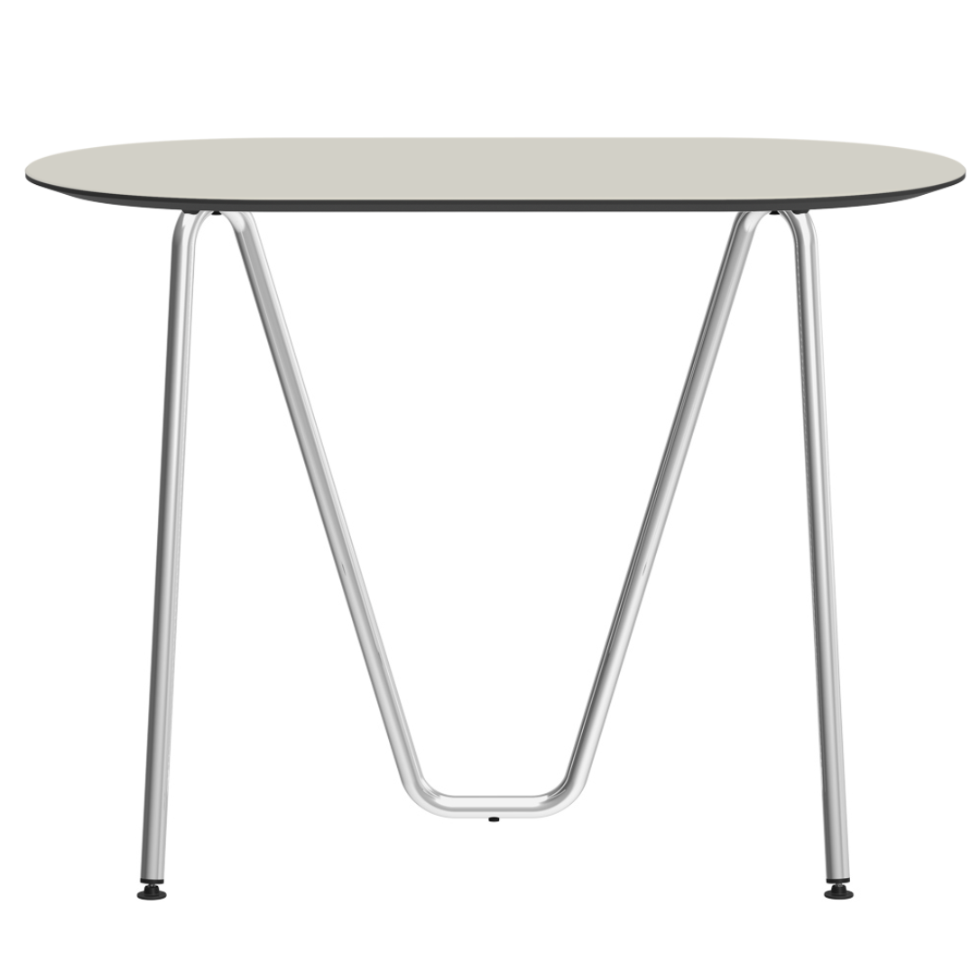 Console bureau d'appoint sur tréteaux Sinus design Daniel Lorch. Pied chrome, plateau couleur champignon