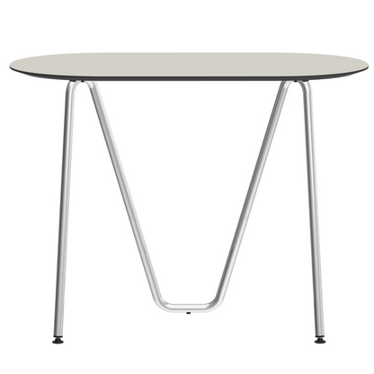 Console bureau d'appoint sur tréteaux Sinus design Daniel Lorch. Pied chrome, plateau couleur champignon