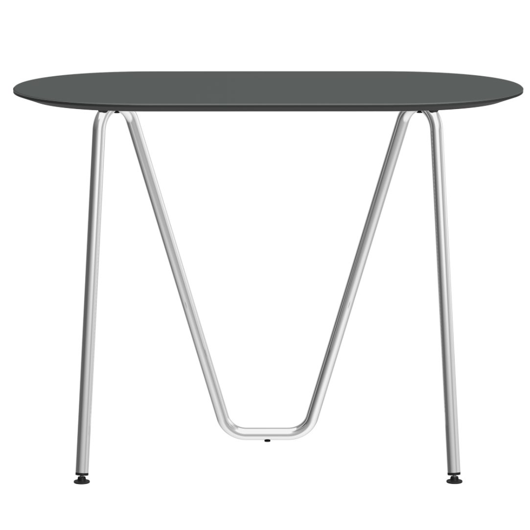 Console bureau d'appoint sur tréteaux Sinus design Daniel Lorch. Pied chrome, plateau couleur étain