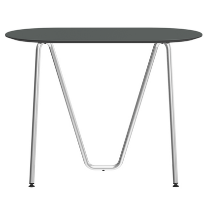 Console bureau d'appoint sur tréteaux Sinus design Daniel Lorch. Pied chrome, plateau couleur étain