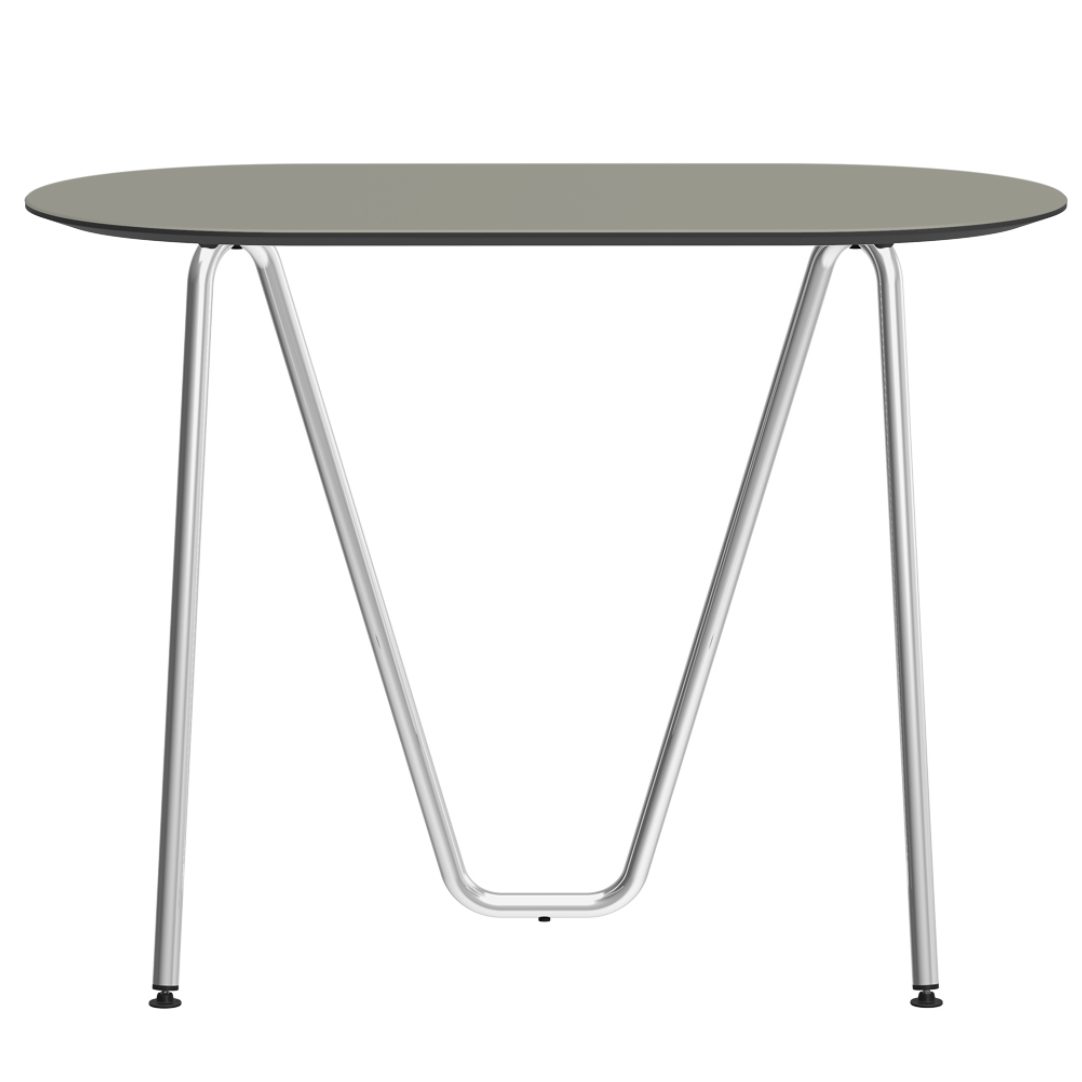 Console bureau d'appoint sur tréteaux Sinus design Daniel Lorch. Pied chrome, plateau couleur galet