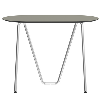 Console bureau d'appoint sur tréteaux Sinus design Daniel Lorch. Pied chrome, plateau couleur galet