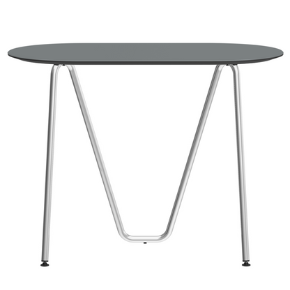 Console bureau d'appoint sur tréteaux Sinus design Daniel Lorch. Pied chrome, plateau couleur gris cendre