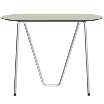 Console bureau d'appoint sur tréteaux Sinus design Daniel Lorch. Pied chrome, plateau couleur pistache