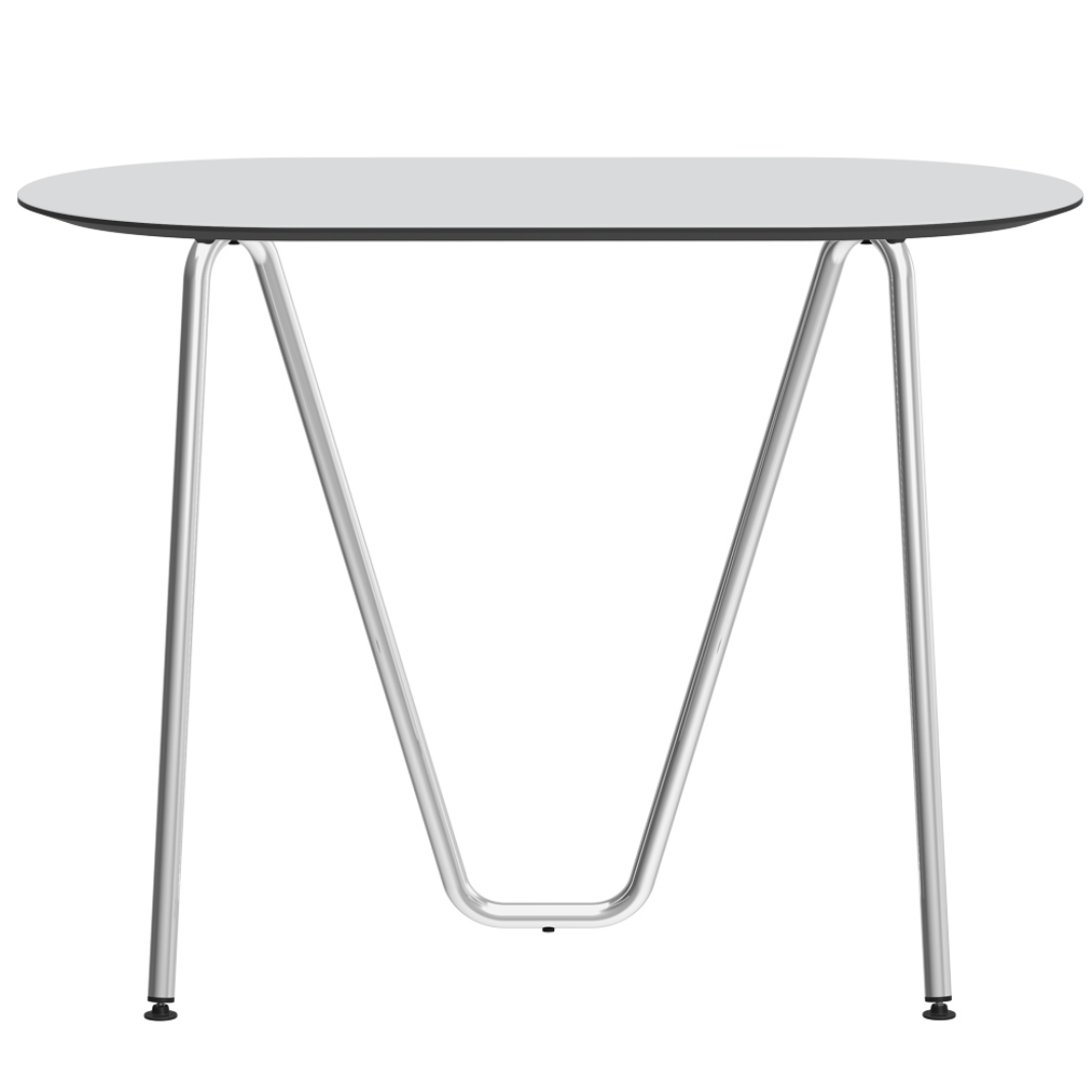 Console bureau d'appoint sur tréteaux Sinus design Daniel Lorch. Pied chrome, plateau couleur vapeur