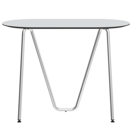 Console bureau d'appoint sur tréteaux Sinus design Daniel Lorch. Pied chrome, plateau couleur vapeur