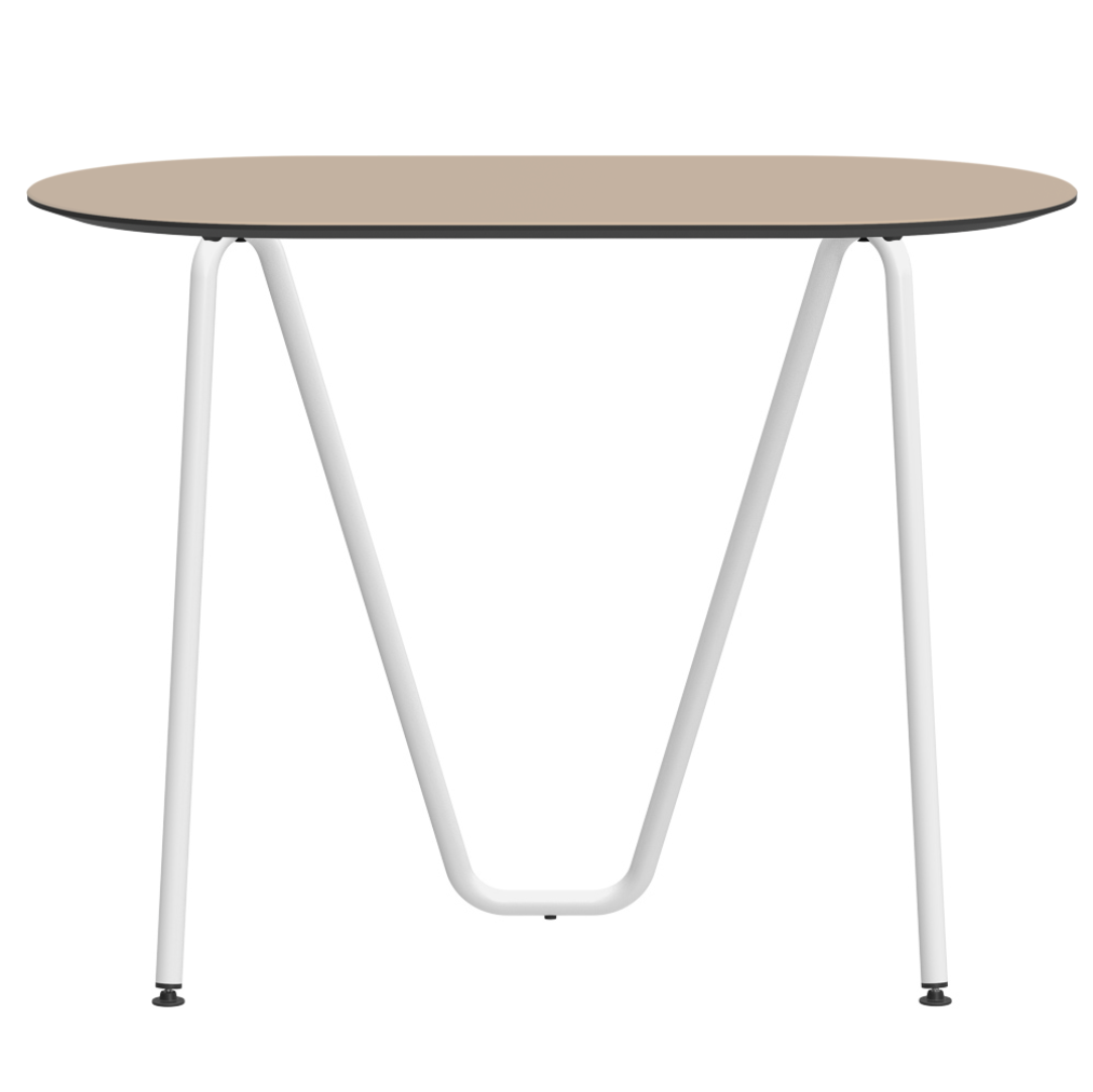 Console bureau d'appoint sur tréteaux Sinus design Daniel Lorch. Pied blanc, plateau couleur amande