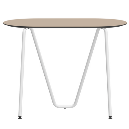 Console bureau d'appoint sur tréteaux Sinus design Daniel Lorch. Pied blanc, plateau couleur amande