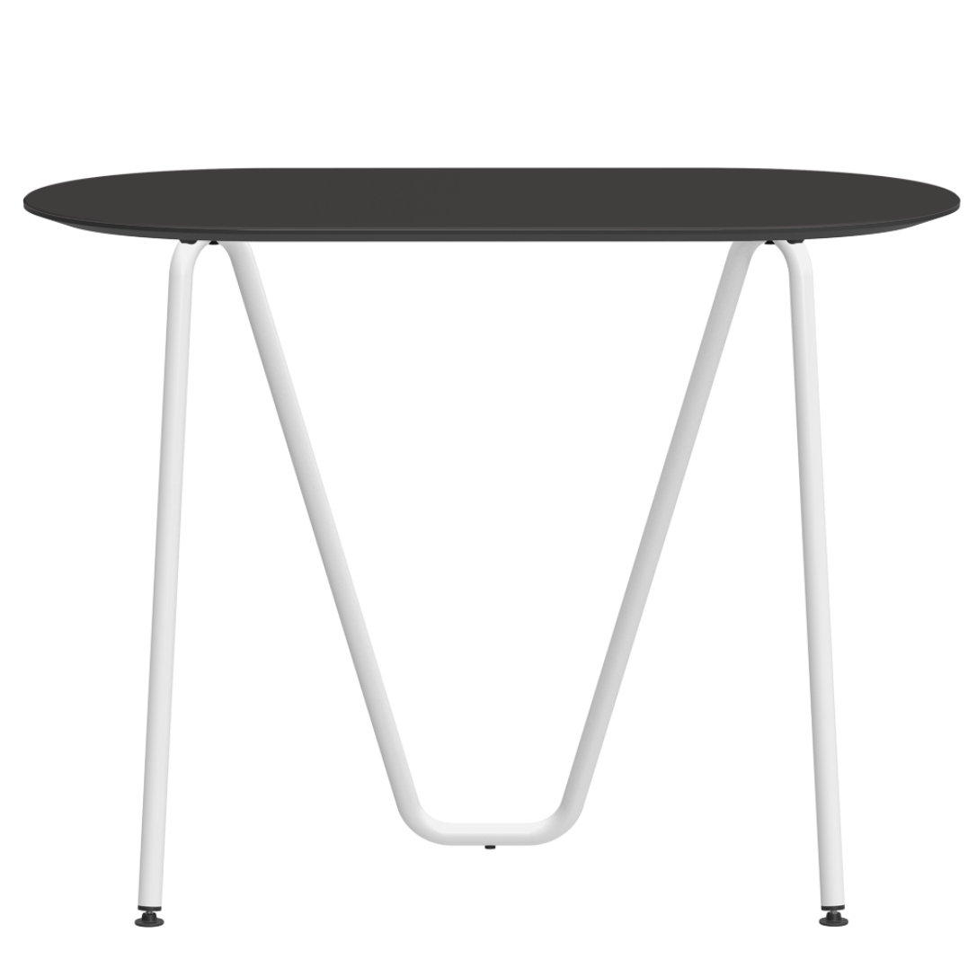 Console bureau d'appoint sur tréteaux Sinus design Daniel Lorch. Pied blanc, plateau couleur anthracite