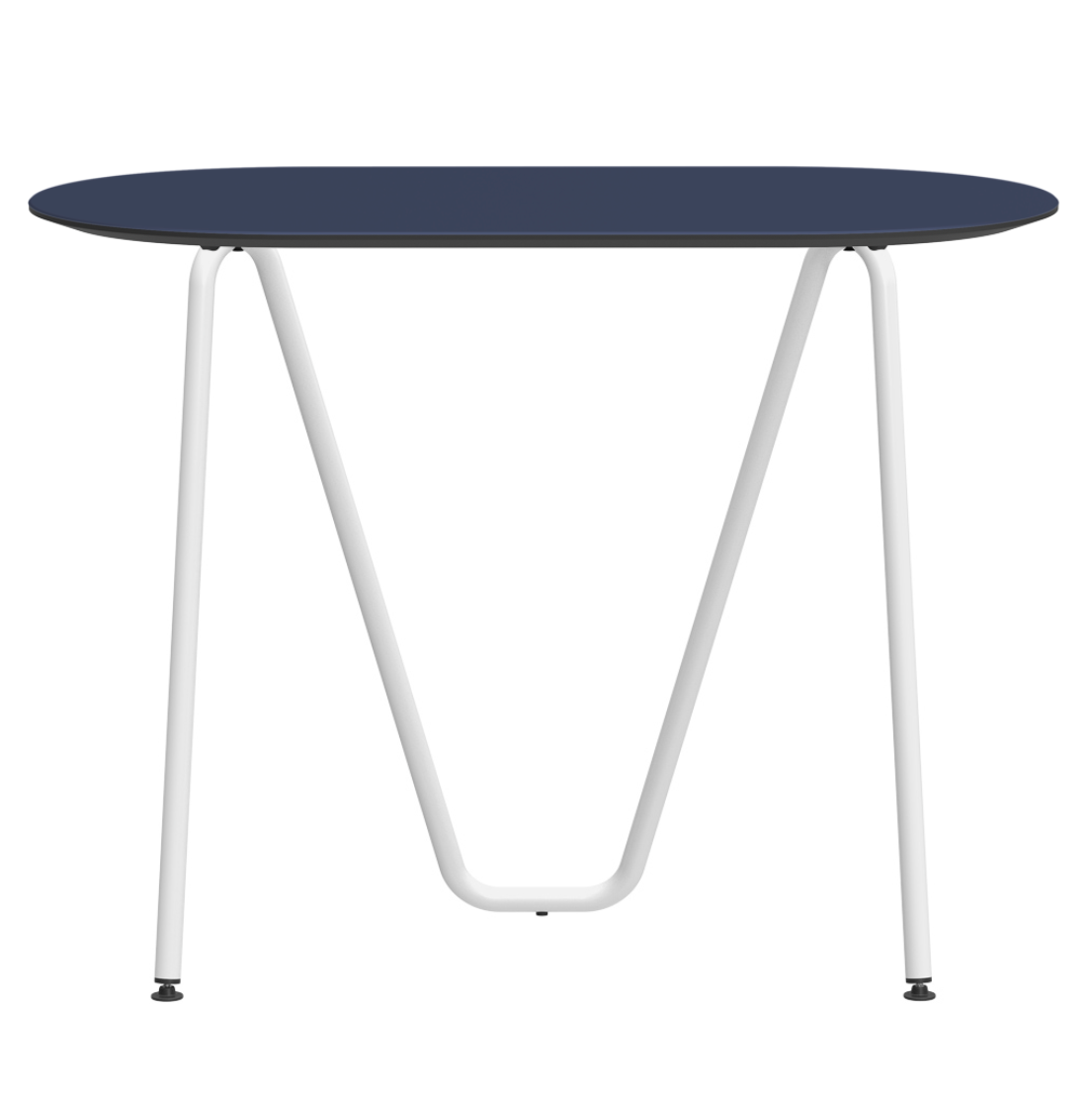 Console bureau d'appoint sur tréteaux Sinus design Daniel Lorch. Pied blanc, plateau couleur bleu fumé