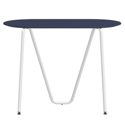 Console bureau d'appoint sur tréteaux Sinus design Daniel Lorch. Pied blanc, plateau couleur bleu fumé