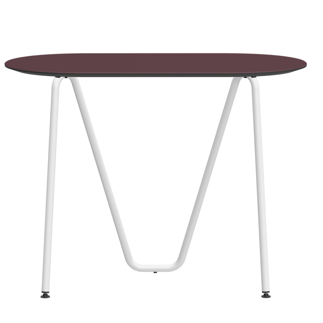 Console bureau d'appoint sur tréteaux Sinus design Daniel Lorch. Pied blanc, plateau couleur bordeaux