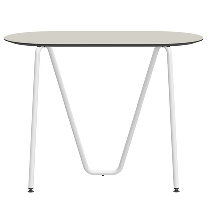 Console bureau d'appoint sur tréteaux Sinus design Daniel Lorch. Pied blanc, plateau couleur champignon