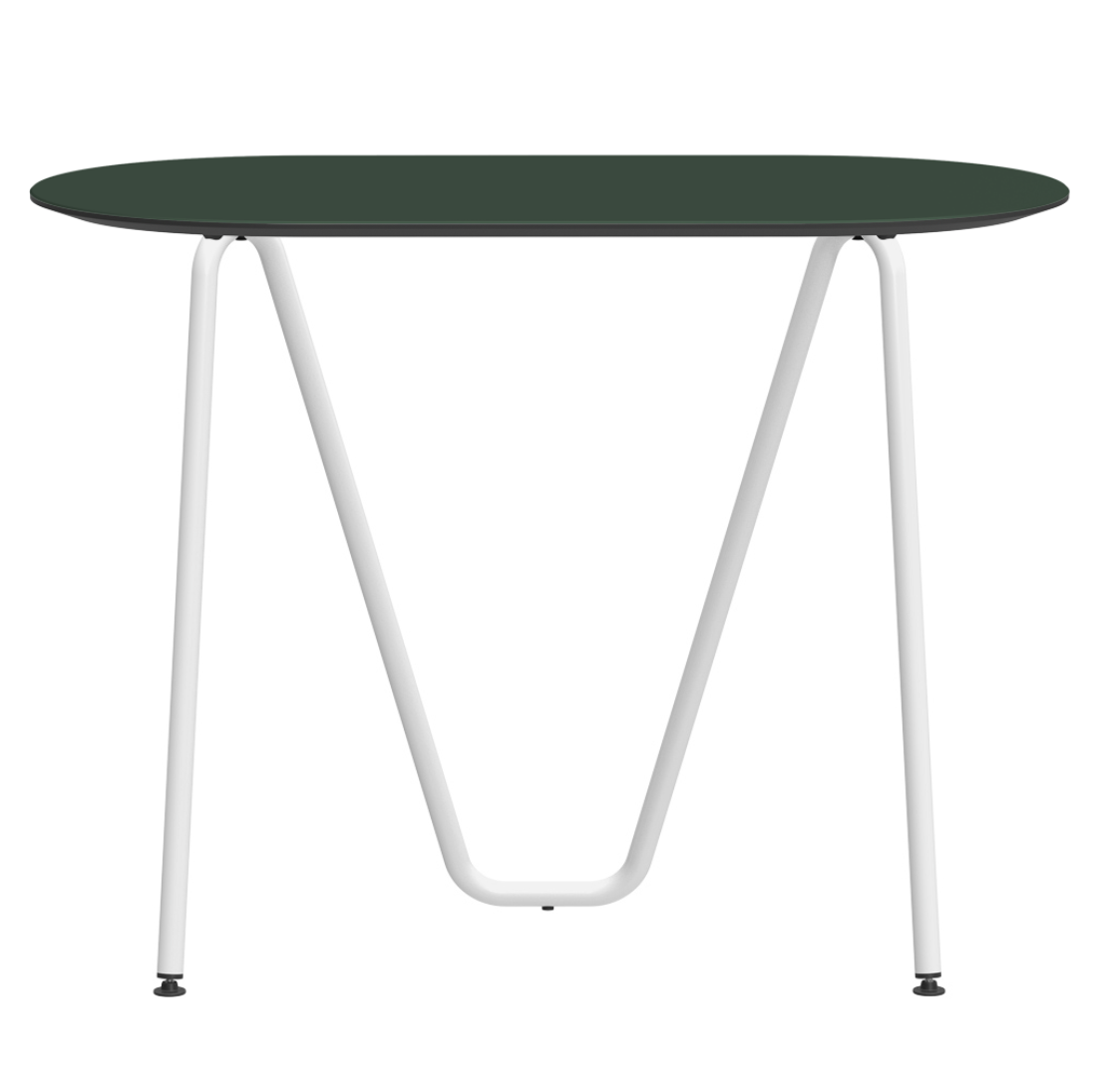 Console bureau d'appoint sur tréteaux Sinus design Daniel Lorch. Pied blanc, plateau couleur conifère