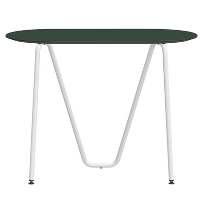 Console bureau d'appoint sur tréteaux Sinus design Daniel Lorch. Pied blanc, plateau couleur conifère