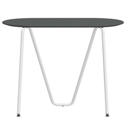 Console bureau d'appoint sur tréteaux Sinus design Daniel Lorch. Pied blanc, plateau couleur étain