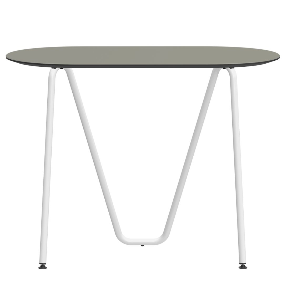 Console bureau d'appoint sur tréteaux Sinus design Daniel Lorch. Pied blanc, plateau couleur galet