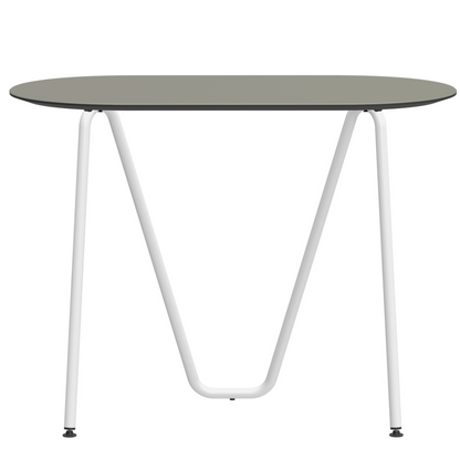 Console bureau d'appoint sur tréteaux Sinus design Daniel Lorch. Pied blanc, plateau couleur galet