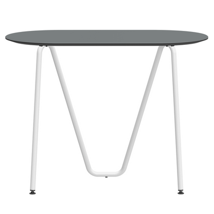 Console bureau d'appoint sur tréteaux Sinus design Daniel Lorch. Pied blanc, plateau couleur gris cendre