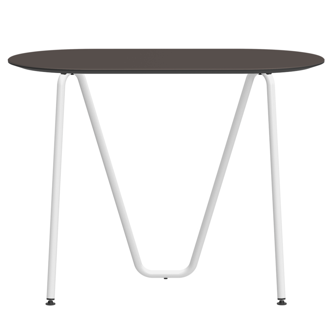 Console bureau d'appoint sur tréteaux Sinus design Daniel Lorch. Pied blanc, plateau couleur mauve