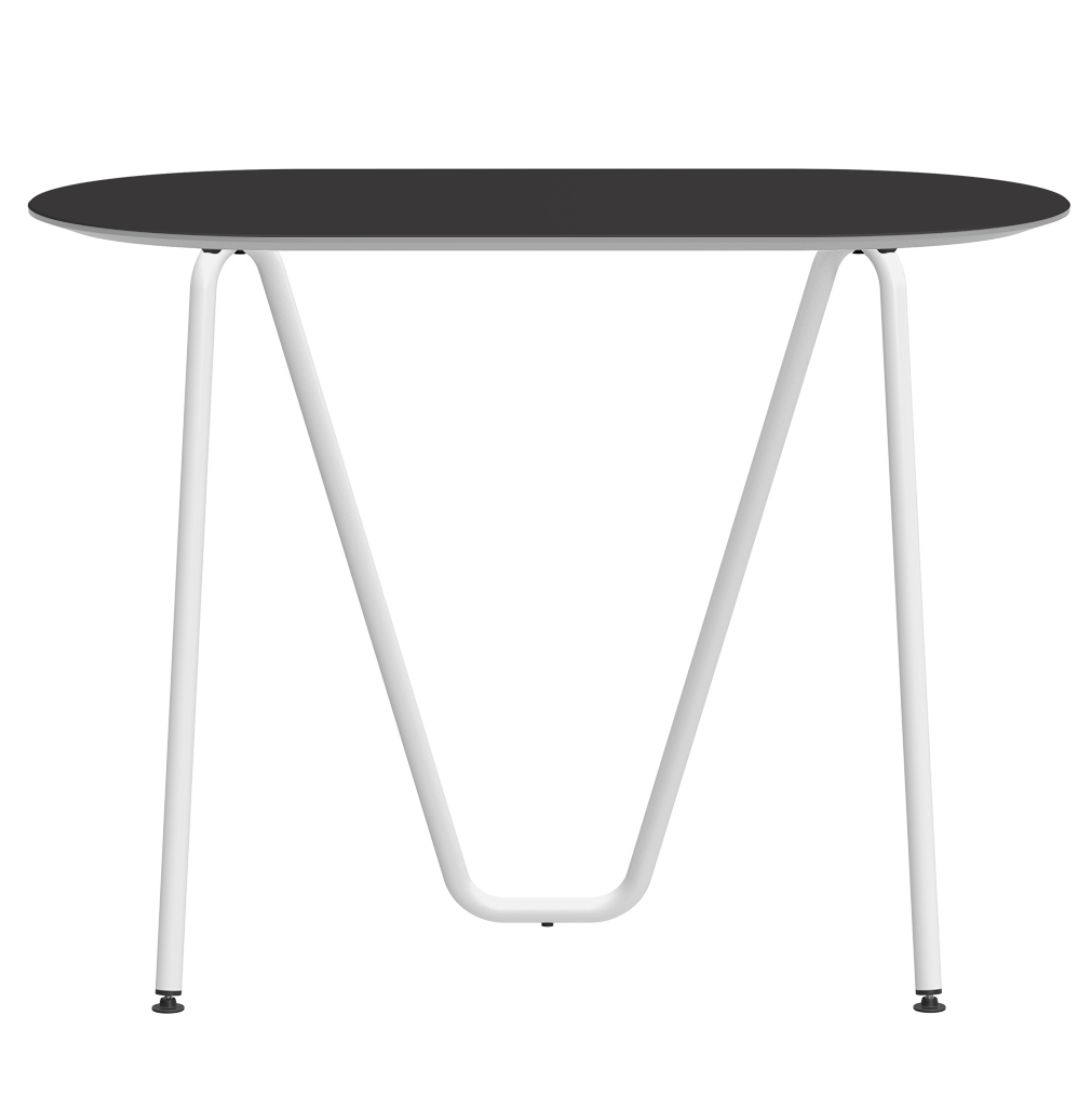 Console bureau d'appoint sur tréteaux Sinus design Daniel Lorch. Pied blanc, plateau couleur noire