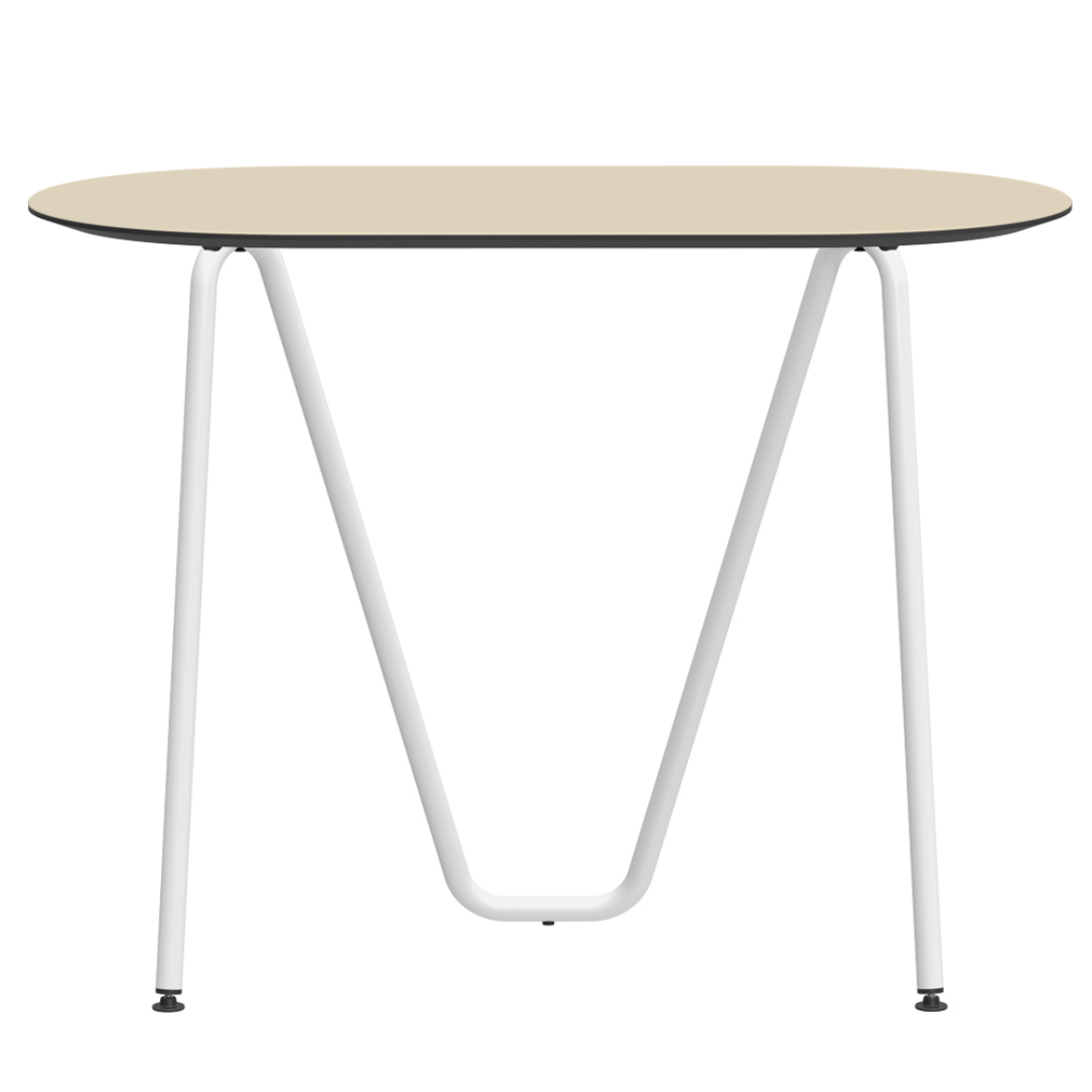 Console bureau d'appoint sur tréteaux Sinus design Daniel Lorch. Pied blanc, plateau couleur perle