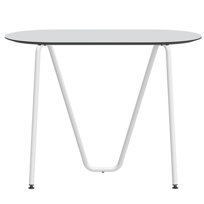 Console bureau d'appoint sur tréteaux Sinus design Daniel Lorch. Pied blanc, plateau couleur vapeur