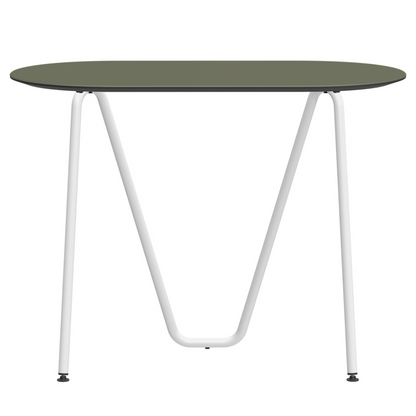 Console bureau d'appoint sur tréteaux Sinus design Daniel Lorch. Pied blanc, plateau couleur olive