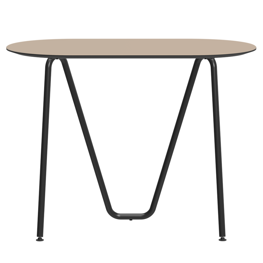 Console bureau d'appoint sur tréteaux Sinus design Daniel Lorch. Pied noir, plateau couleur amande