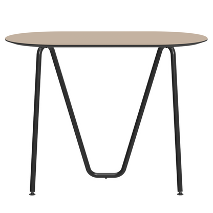 Console bureau d'appoint sur tréteaux Sinus design Daniel Lorch. Pied noir, plateau couleur amande