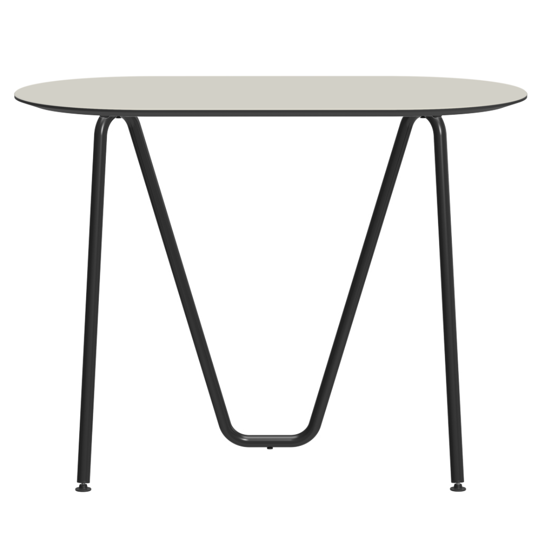 Console bureau d'appoint sur tréteaux Sinus design Daniel Lorch. Pied noir, plateau couleur champignon