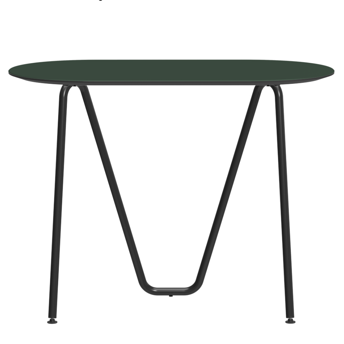 Console bureau d'appoint sur tréteaux Sinus design Daniel Lorch. Pied noir, plateau couleur conifère