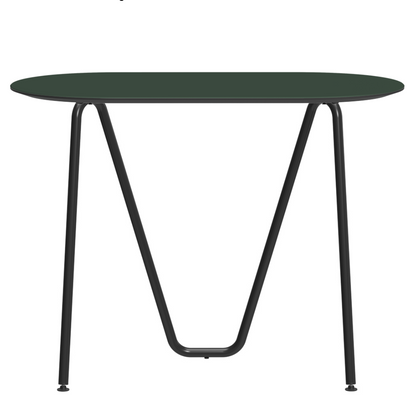 Console bureau d'appoint sur tréteaux Sinus design Daniel Lorch. Pied noir, plateau couleur conifère