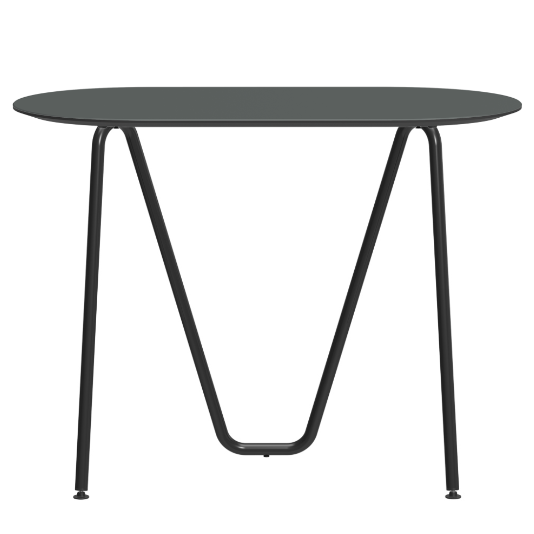 Console bureau d'appoint sur tréteaux Sinus design Daniel Lorch. Pied noir, plateau couleur étain