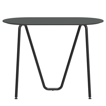 Console bureau d'appoint sur tréteaux Sinus design Daniel Lorch. Pied noir, plateau couleur étain