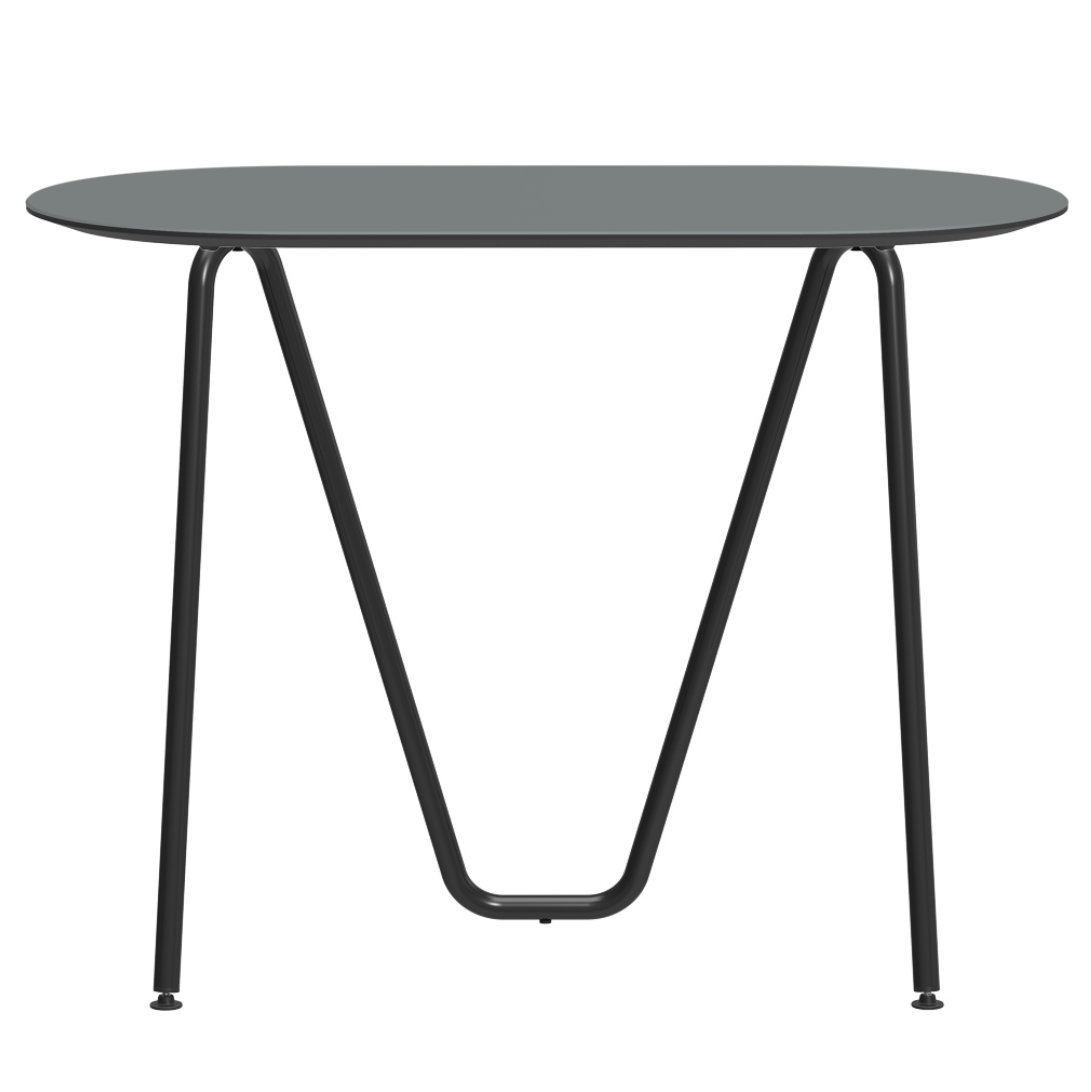 Console bureau d'appoint sur tréteaux Sinus design Daniel Lorch. Pied noir, plateau couleur gris cendre