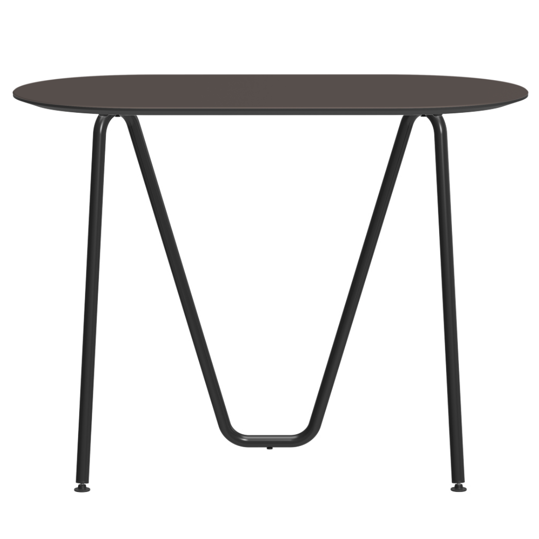 Console bureau d'appoint sur tréteaux Sinus design Daniel Lorch. Pied noir, plateau couleur mauve | Antifer