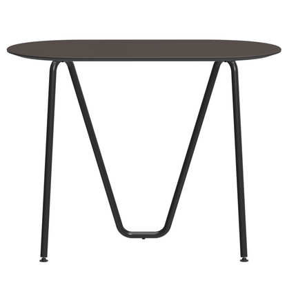 Console bureau d'appoint sur tréteaux Sinus design Daniel Lorch. Pied noir, plateau couleur mauve