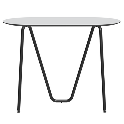 Console bureau d'appoint sur tréteaux Sinus design Daniel Lorch. Pied noir, plateau couleur vapeur