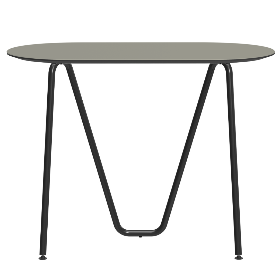 Console bureau d'appoint sur tréteaux Sinus design Daniel Lorch. Pied noir, plateau couleur galet