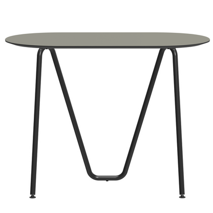 Console bureau d'appoint sur tréteaux Sinus design Daniel Lorch. Pied noir, plateau couleur galet