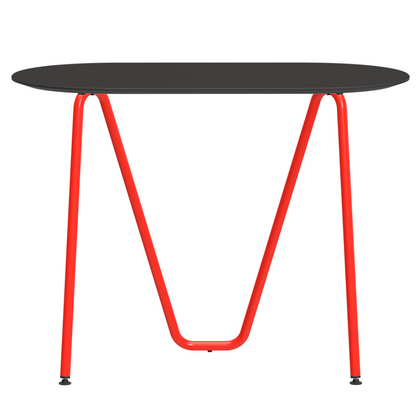 Console bureau d'appoint sur tréteaux Sinus design Daniel Lorch. Pied rouge, plateau couleur antracite